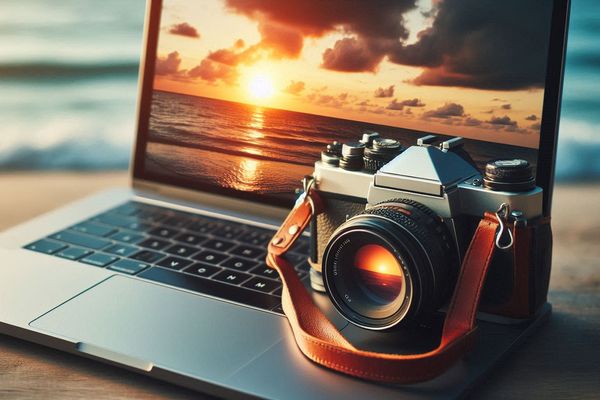 Microsoft image creator: camera and laptop